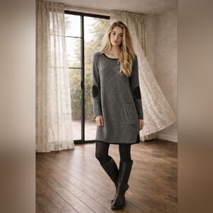 Repeat Silver Edition Wool Cashmere Sweater Dress | Grey | Elbow Patches